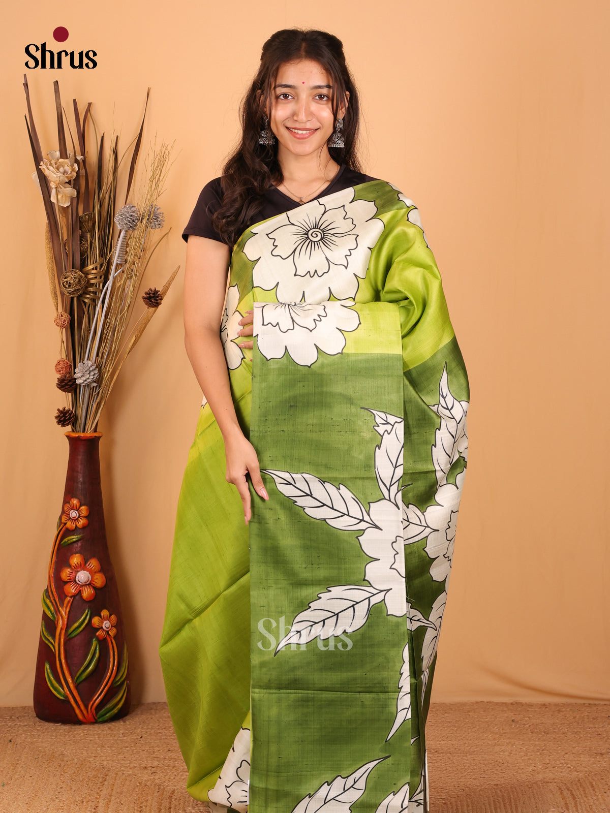 Lite Green - Murshidabad Silk Saree - Shop on Shrus.com