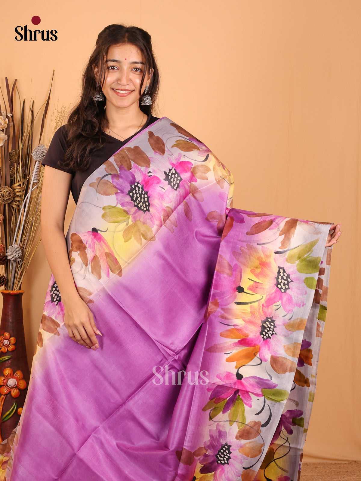 Purple & Lavender- Murshidabad Tussar Silk Saree - Shop on Shrus.com