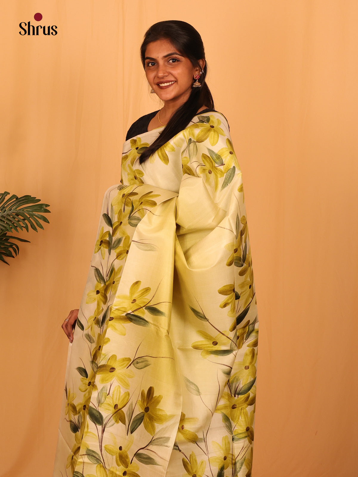 Green & Cream - Murshidabad Silk Saree - Shop on Shrus.com