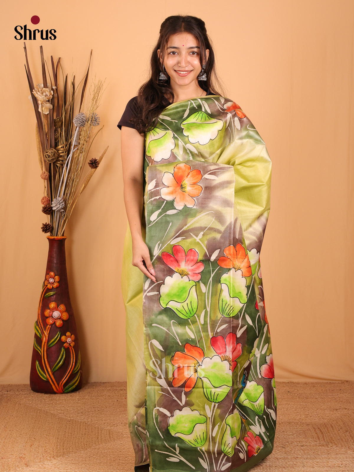 Green- Murshidabad Silk Saree - Shop on Shrus.com