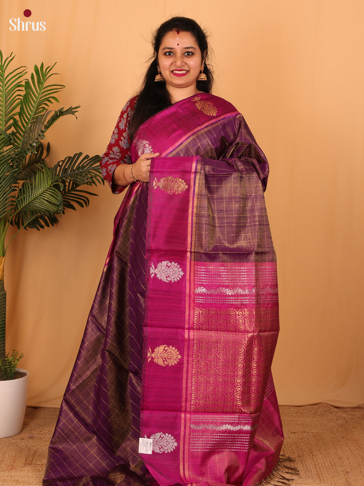 Double Shaded Purple & Majenta - Raw Silk Saree - Shop on Shrus.com