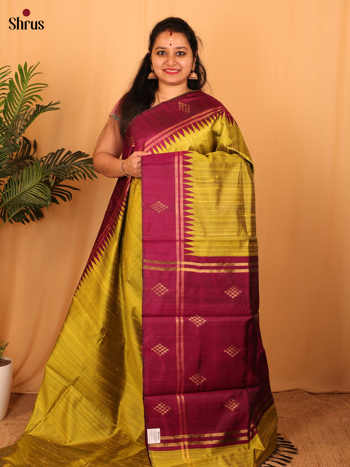 Green & Maroon - Raw Silk Saree - Shop on Shrus.com
