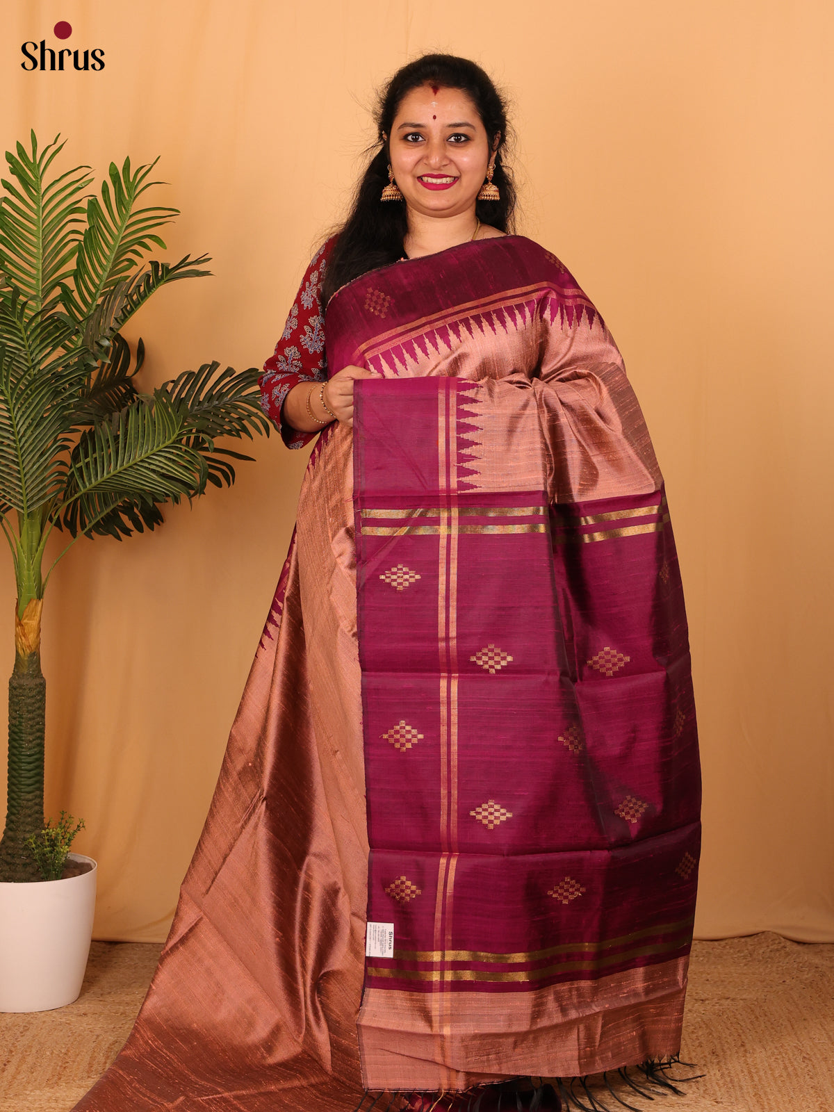 Brown & Maroon- Raw Silk Saree - Shop on Shrus.com