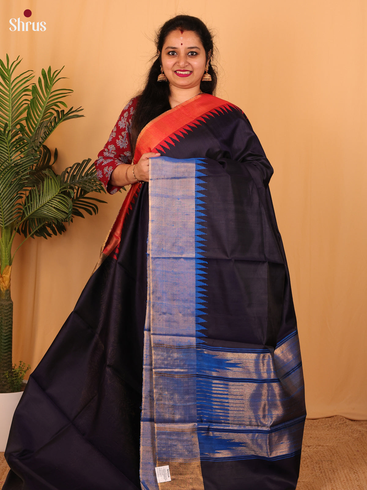 Black & Blue - Raw Silk Saree - Shop on Shrus.com