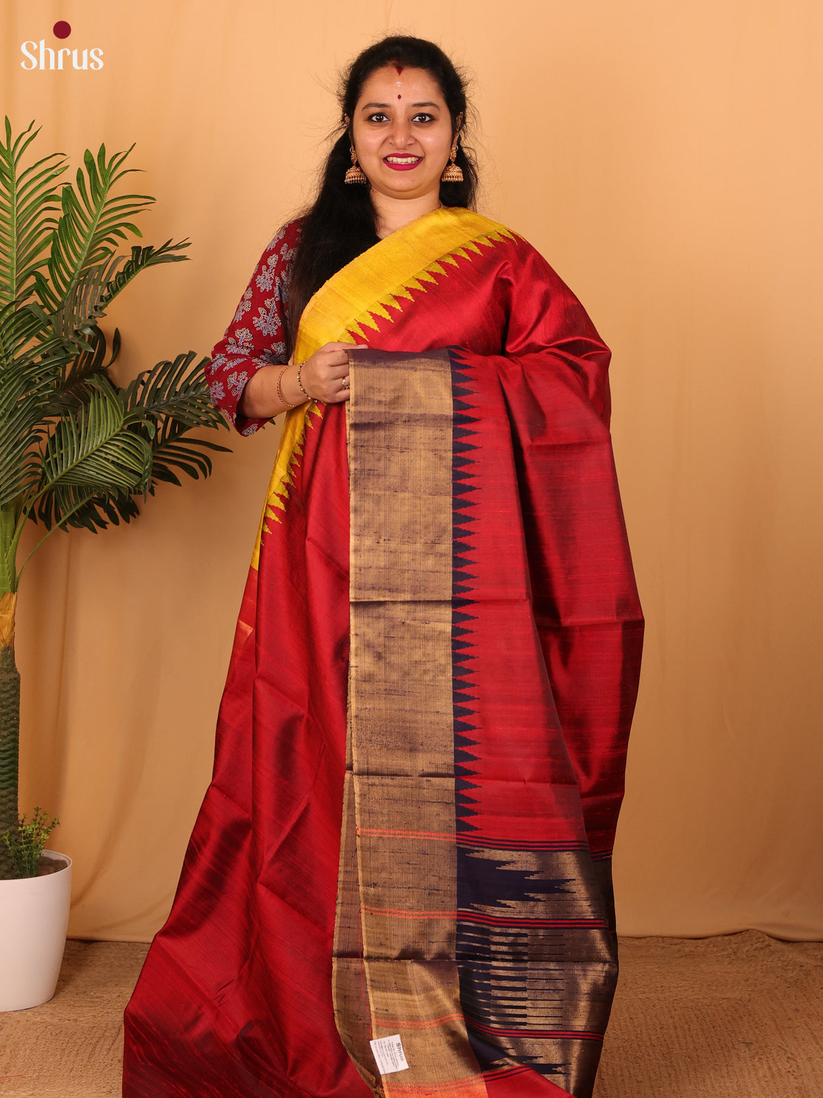 Red & Blue - Raw Silk Saree - Shop on Shrus.com