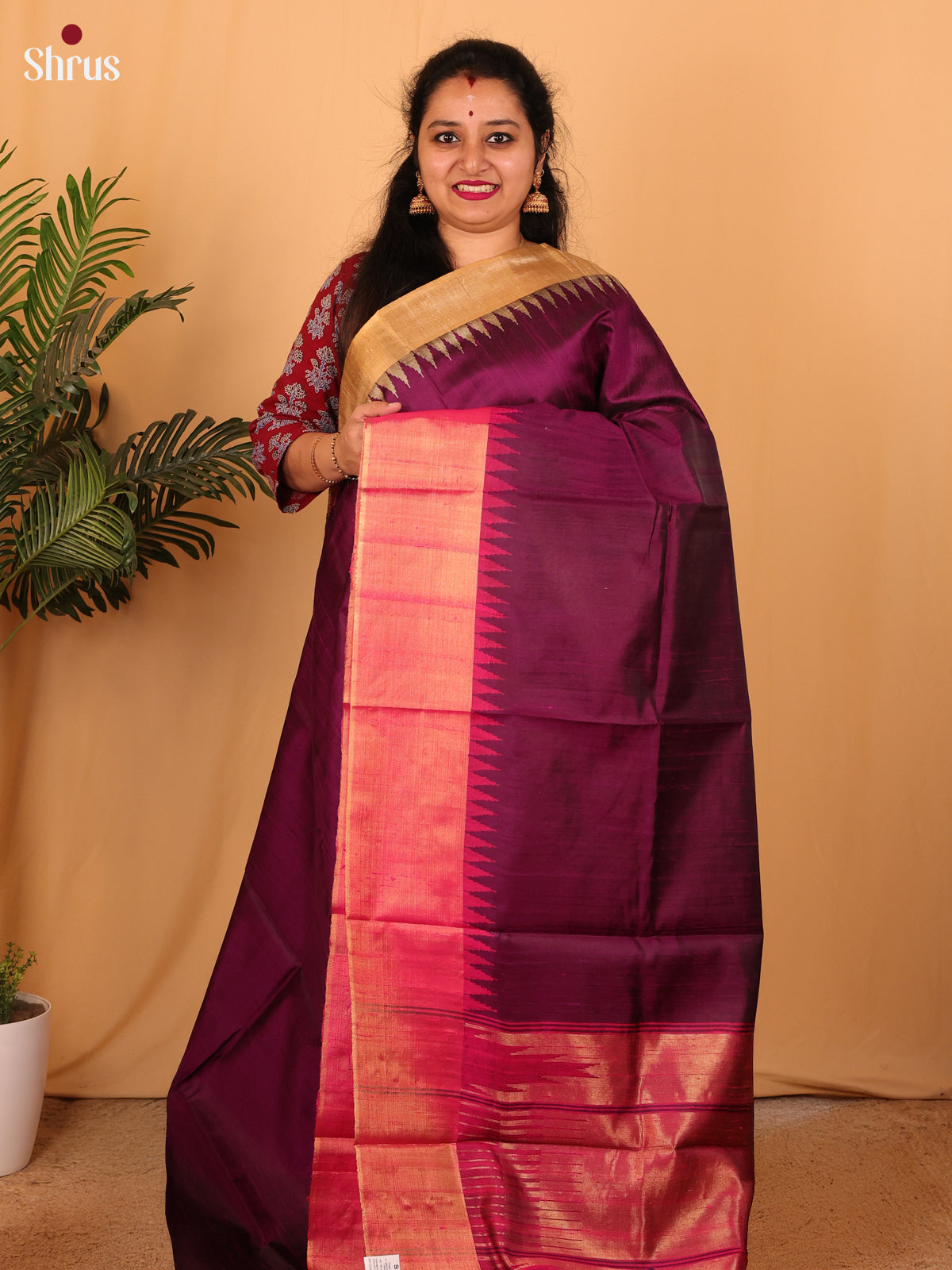 Violet & Majenta - Raw Silk Saree - Shop on Shrus.com