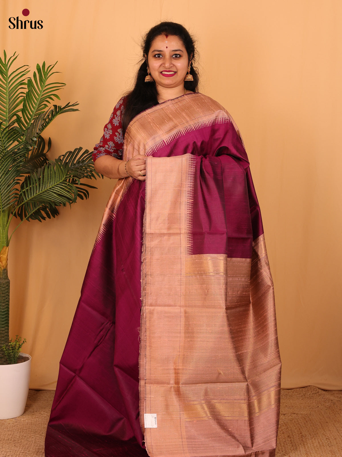 Maroon & Brown - Raw Silk Saree - Shop on Shrus.com