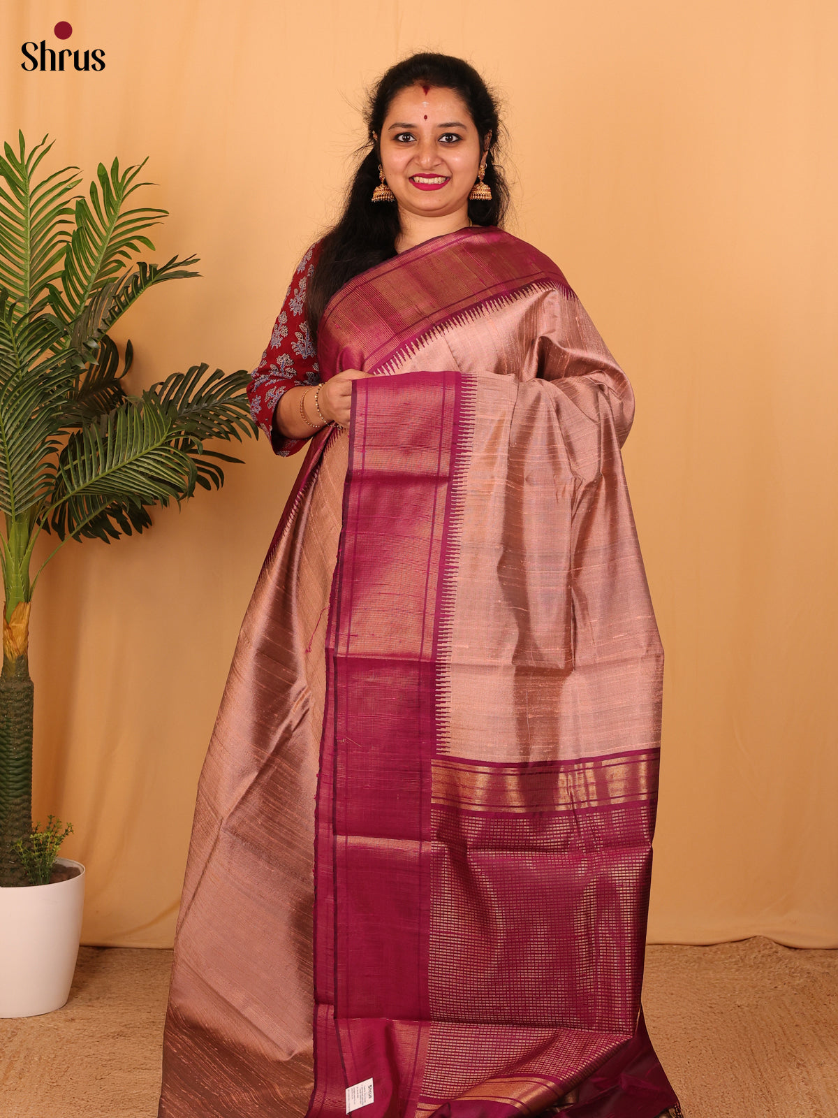 Brown & Purple - Raw Silk Saree - Shop on Shrus.com