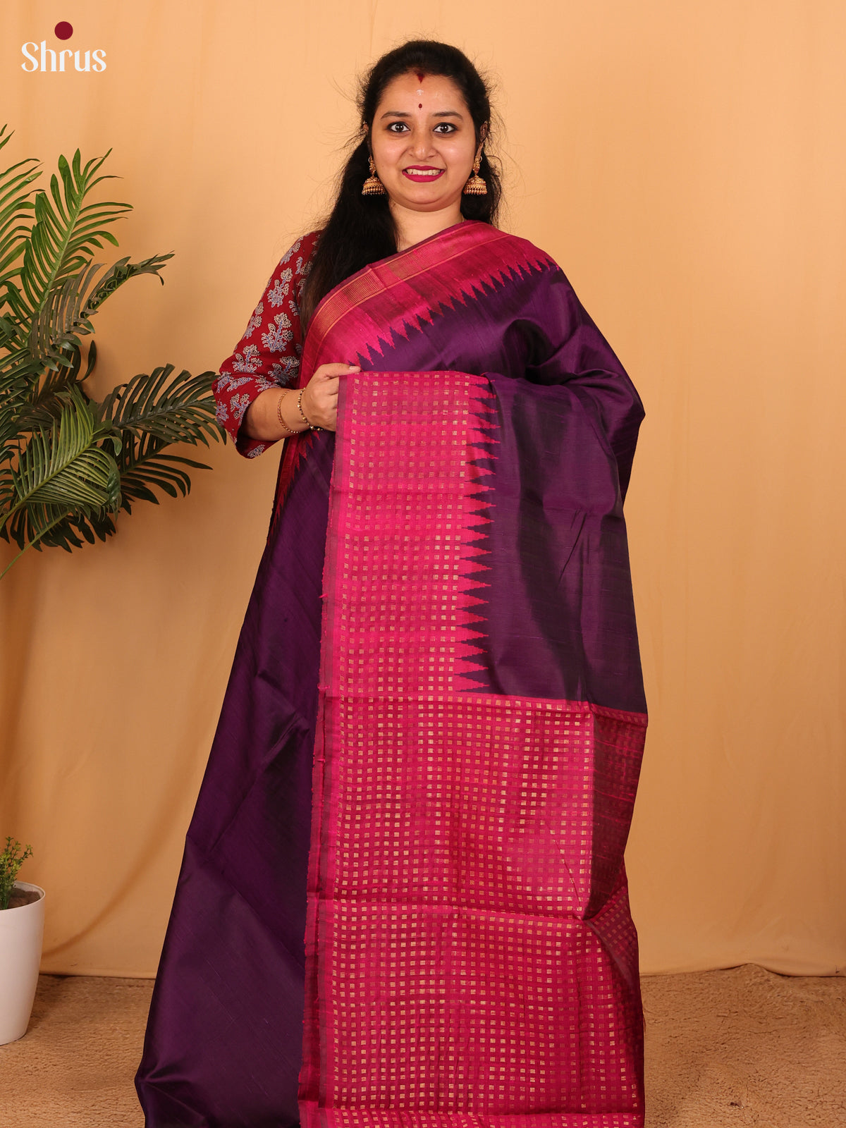 Violet & Pink - Raw Silk Saree - Shop on Shrus.com