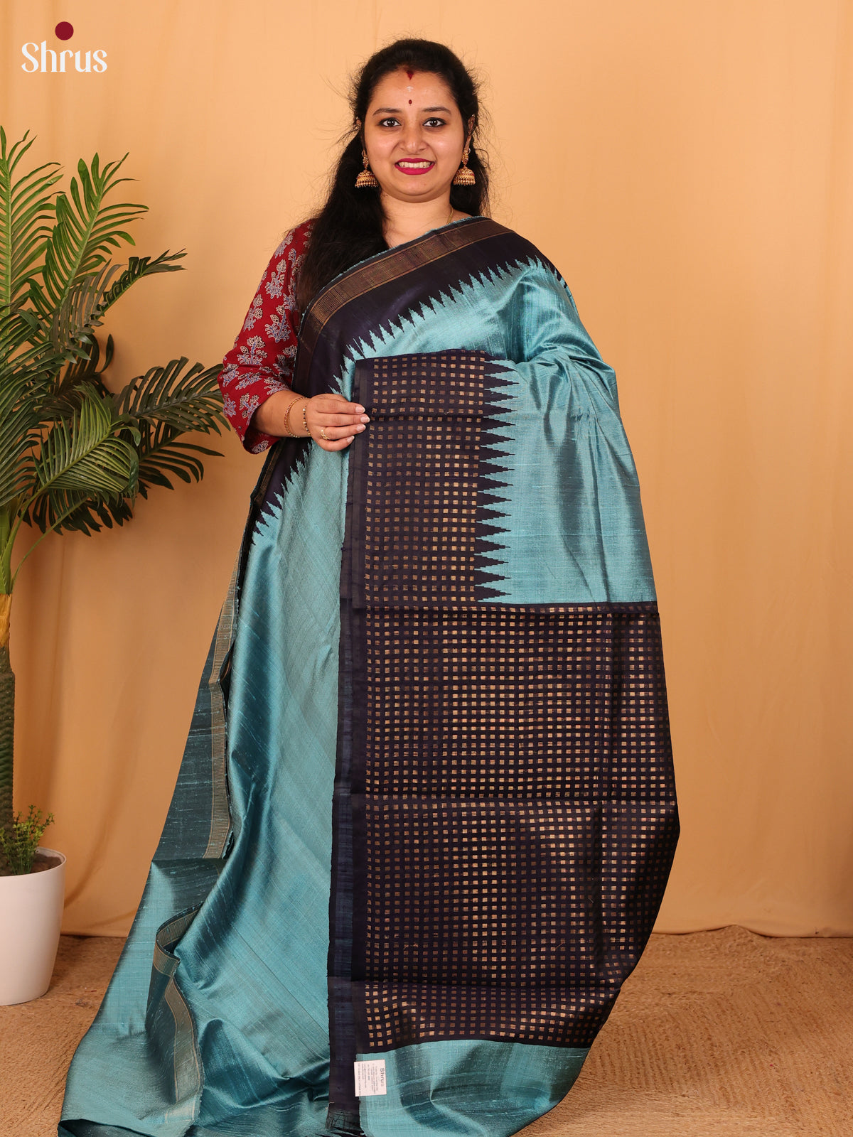 Pastel Blue & Blue - Raw Silk Saree - Shop on Shrus.com