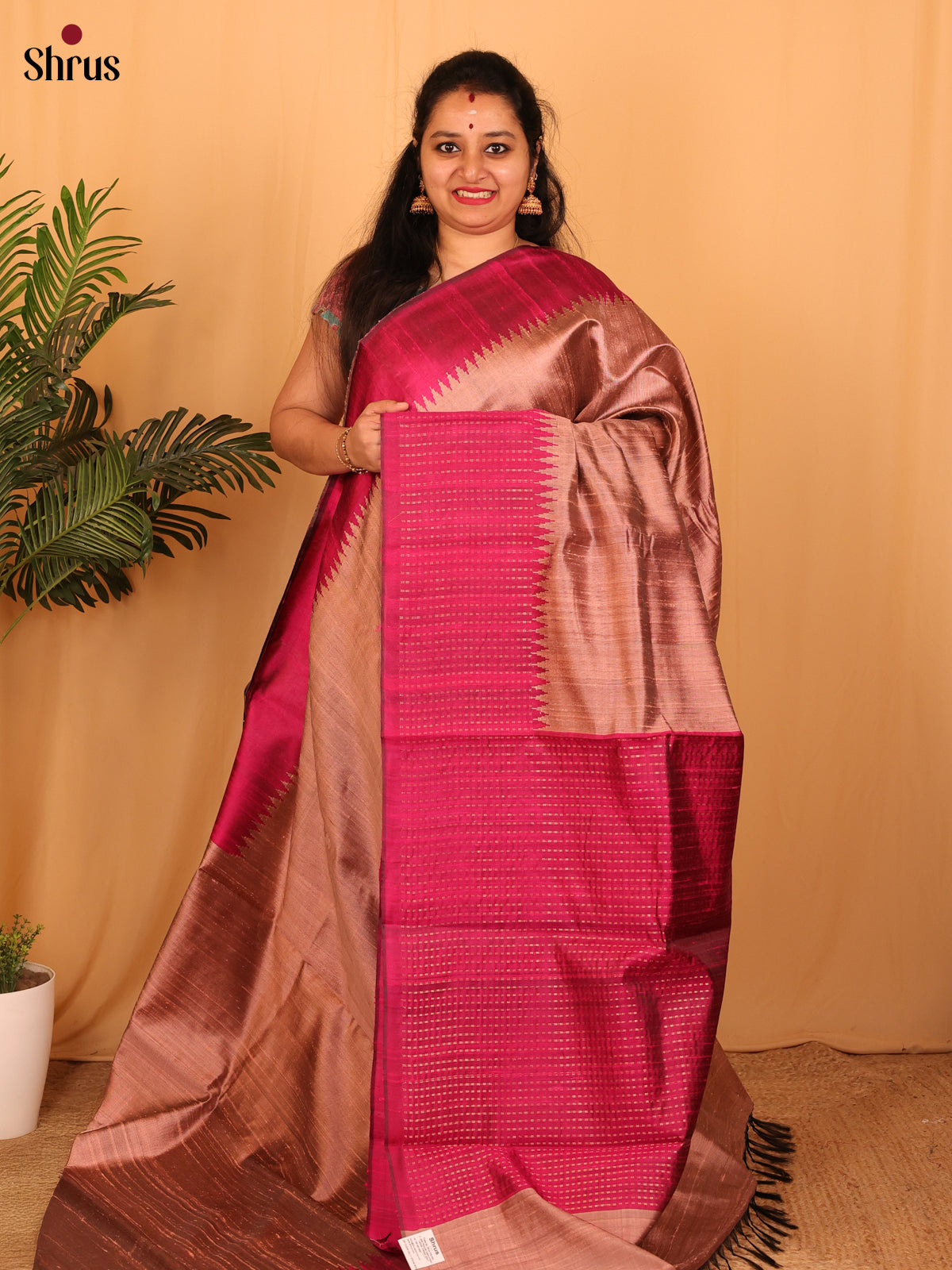 Dusty Brown & Maroon- Raw Silk Saree - Shop on Shrus.com