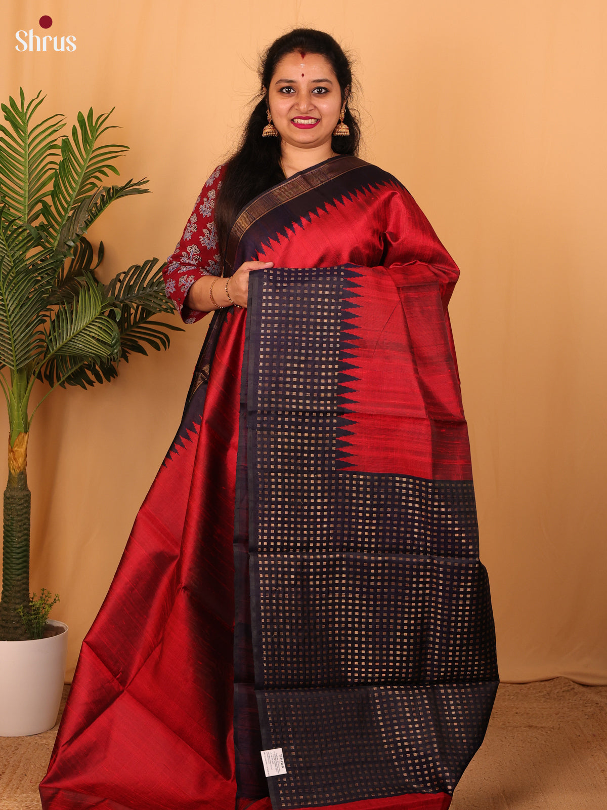 Red & Blue - Raw Silk Saree - Shop on Shrus.com