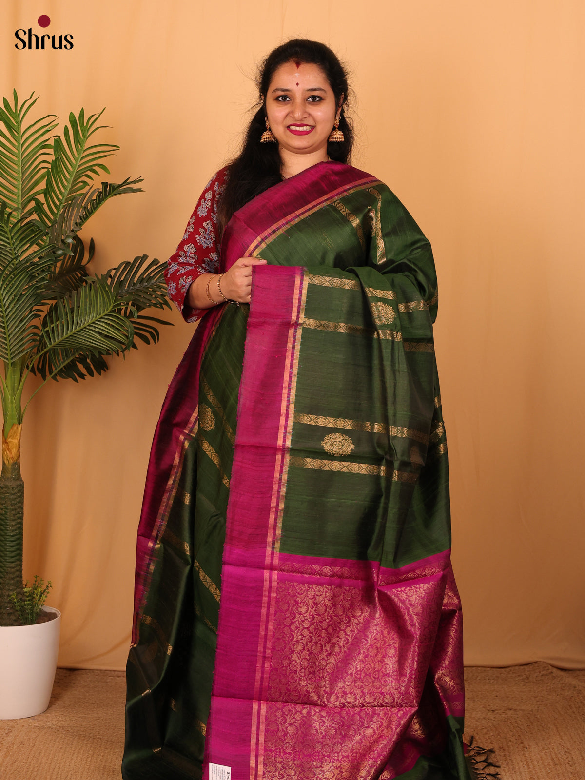 Green & Purple - Raw Silk Saree - Shop on Shrus.com