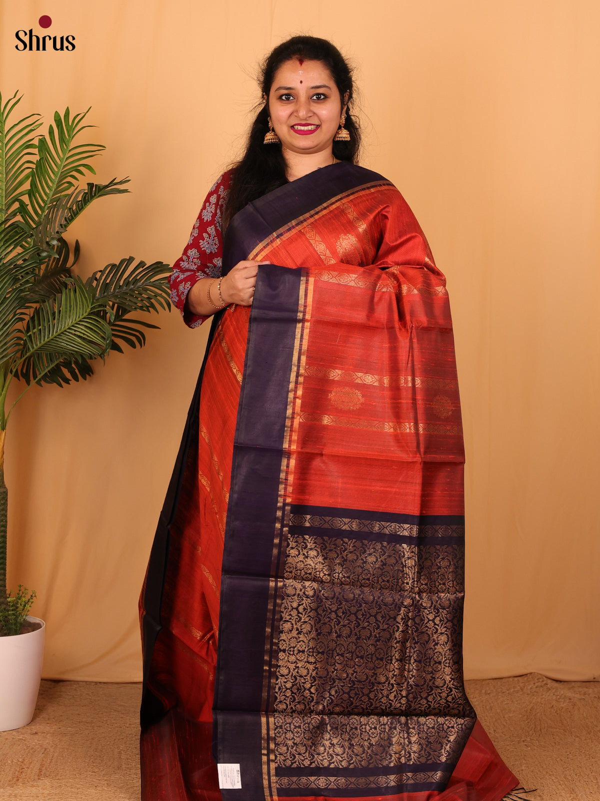 Red & Violet - Raw Silk Saree - Shop on Shrus.com