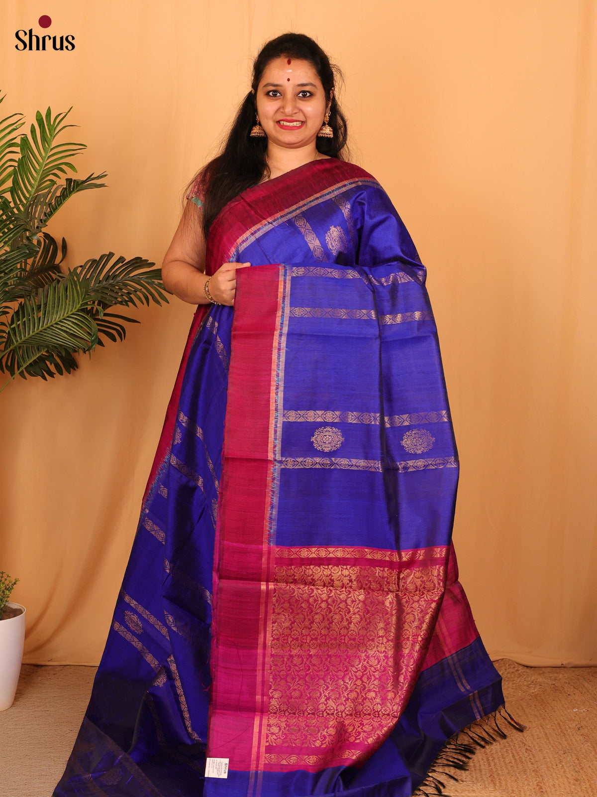 Blue & Purple - Raw Silk Saree - Shop on Shrus.com