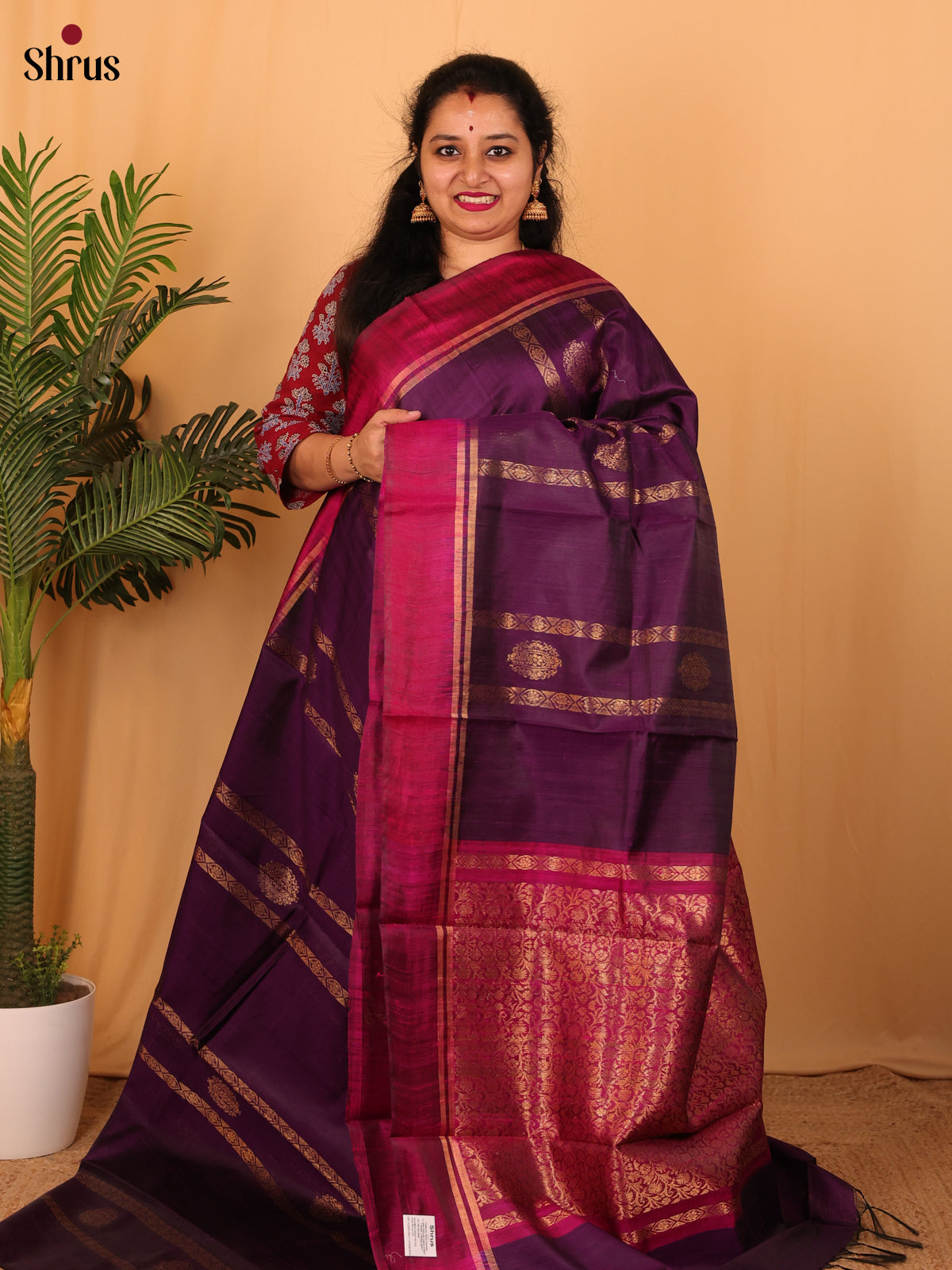 Violet & Maroon - Raw Silk Saree - Shop on Shrus.com