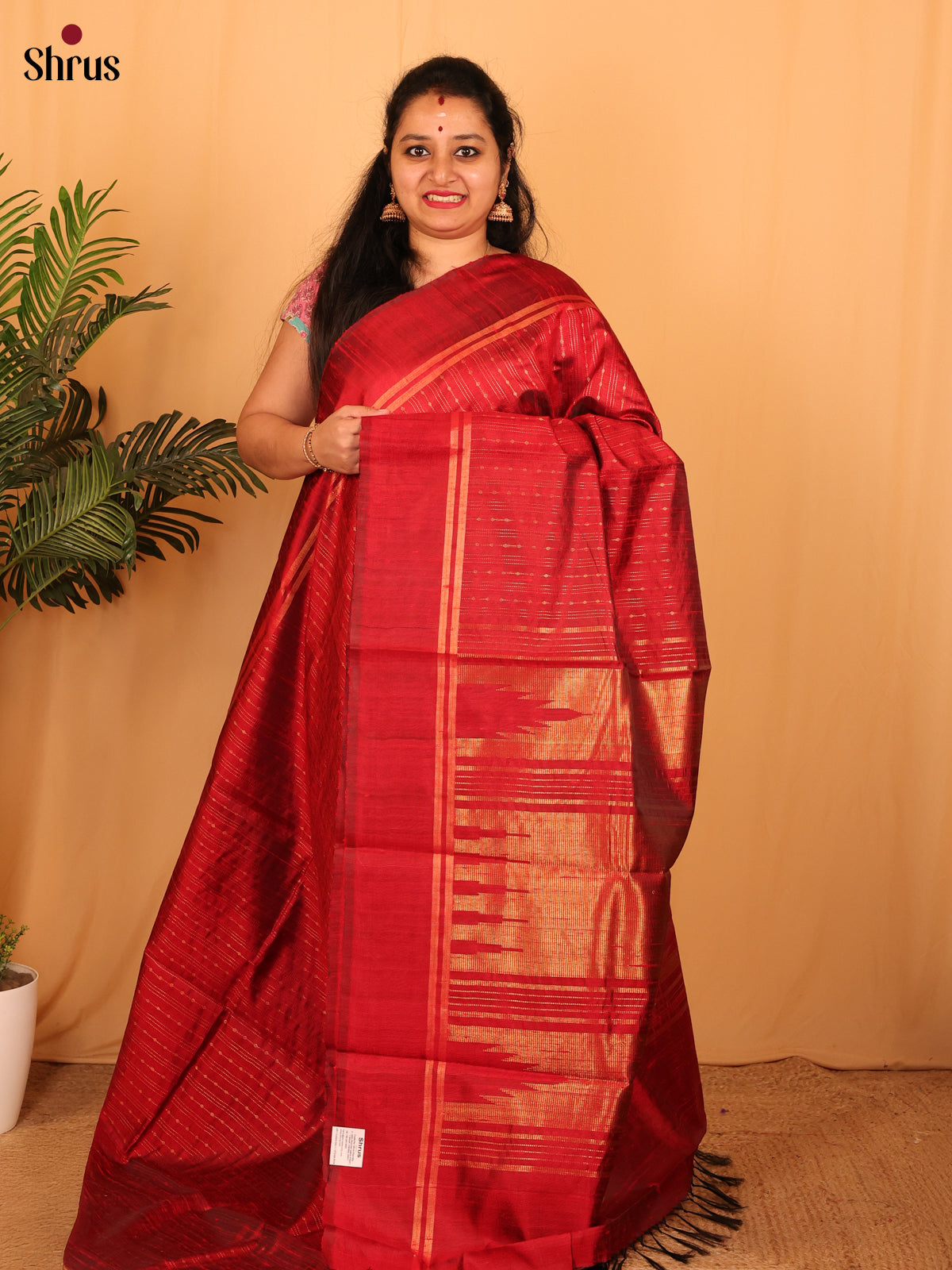 Red(single tone) - Raw Silk Saree - Shop on Shrus.com