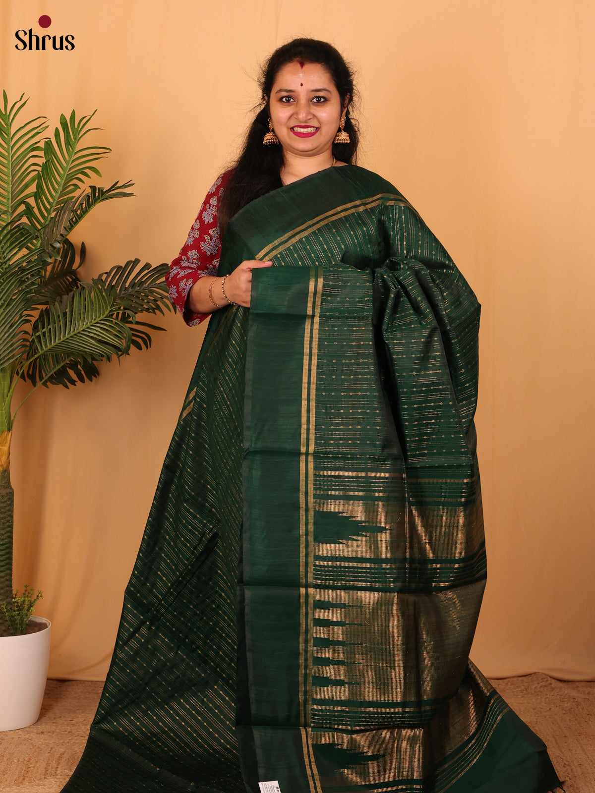 Green(Single Tone) - Raw Silk Saree - Shop on Shrus.com