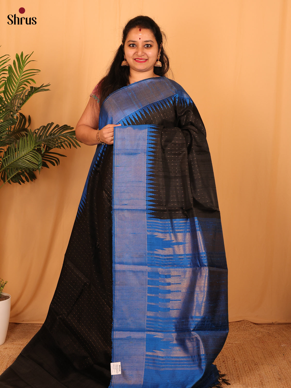 Black & Blue - Raw Silk Saree - Shop on Shrus.com