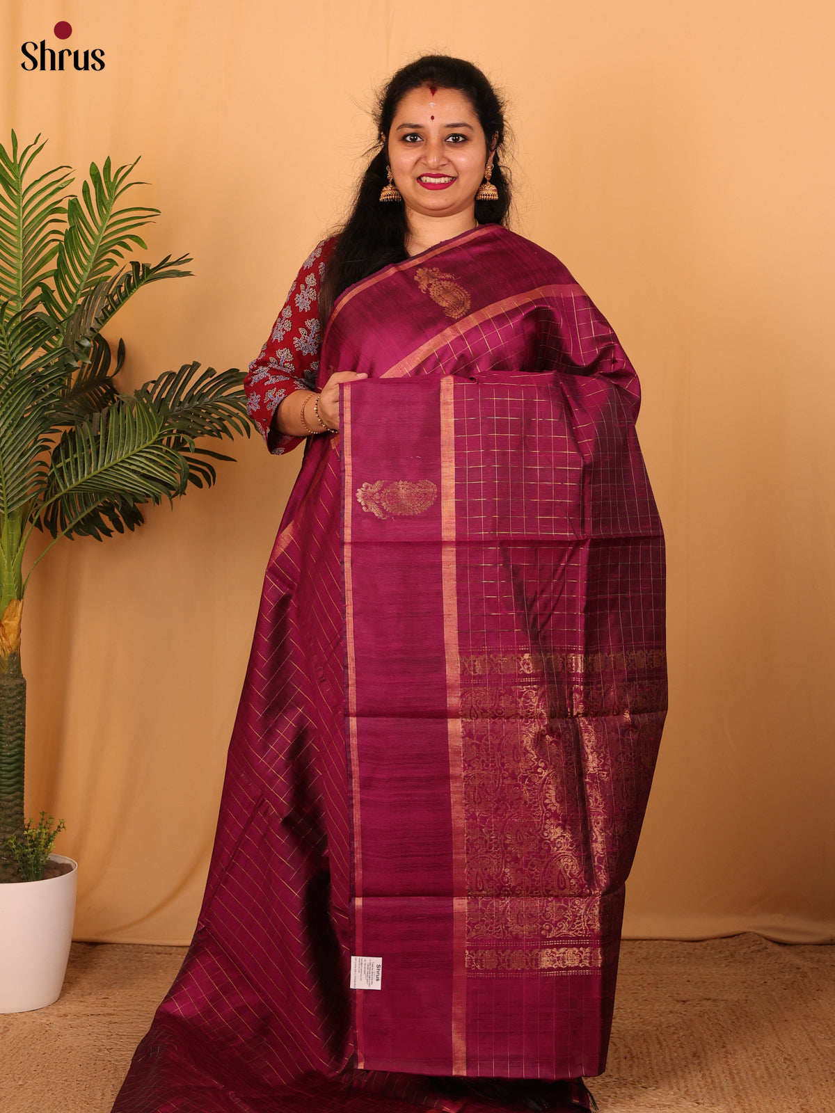 Wine(Single Tone) - Raw Silk Saree - Shop on Shrus.com