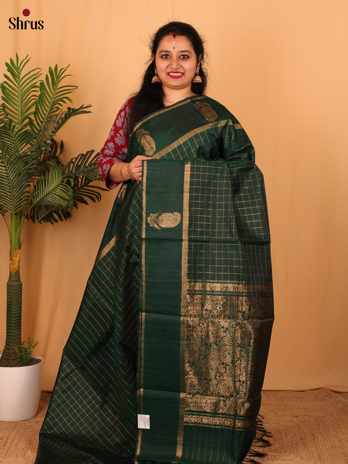 Green(Single Tone) - Raw Silk Saree - Shop on Shrus.com