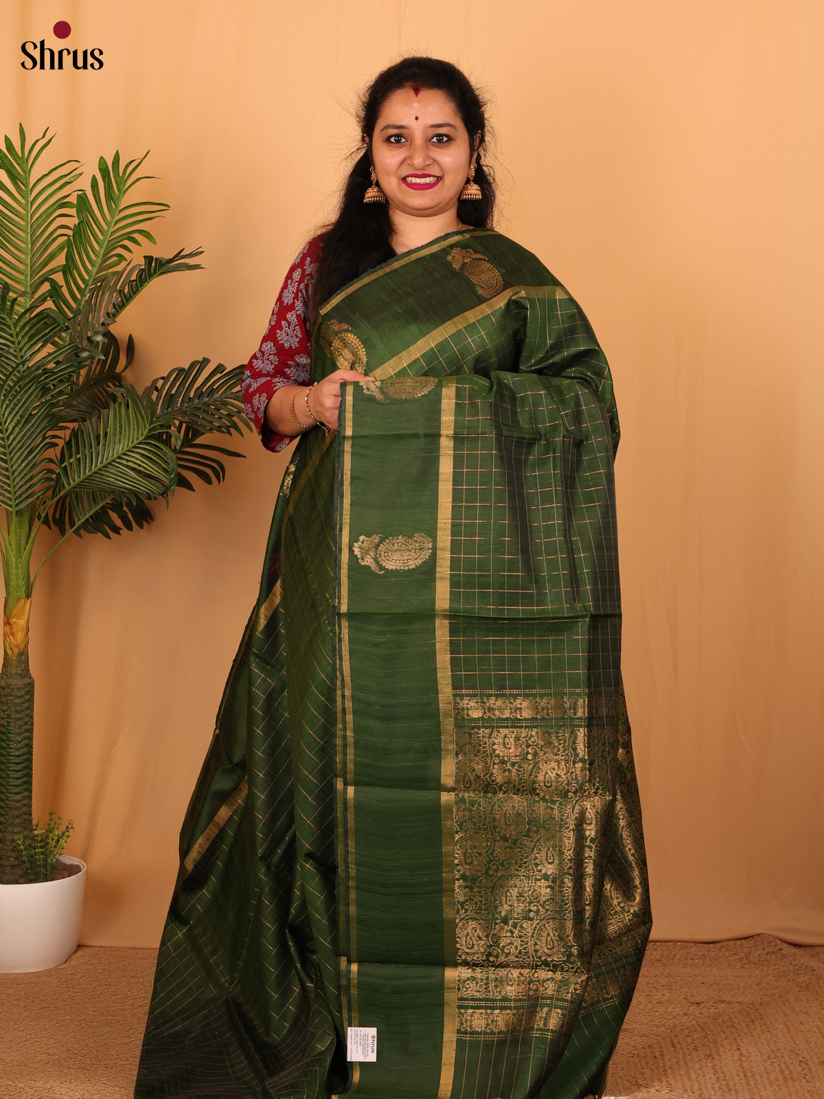 Green(Single Tone) - Raw Silk Saree - Shop on Shrus.com