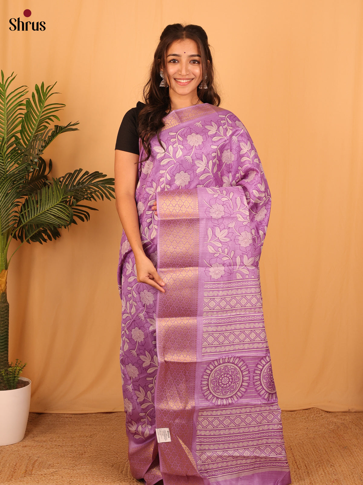 Lavender - Semi Crepe Saree - Shop on Shrus.com