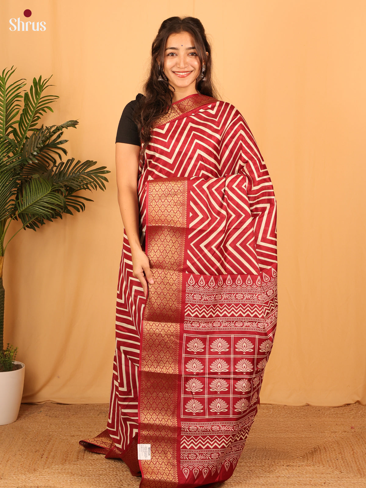 Maroon - Semi Crepe Saree - Shop on Shrus.com