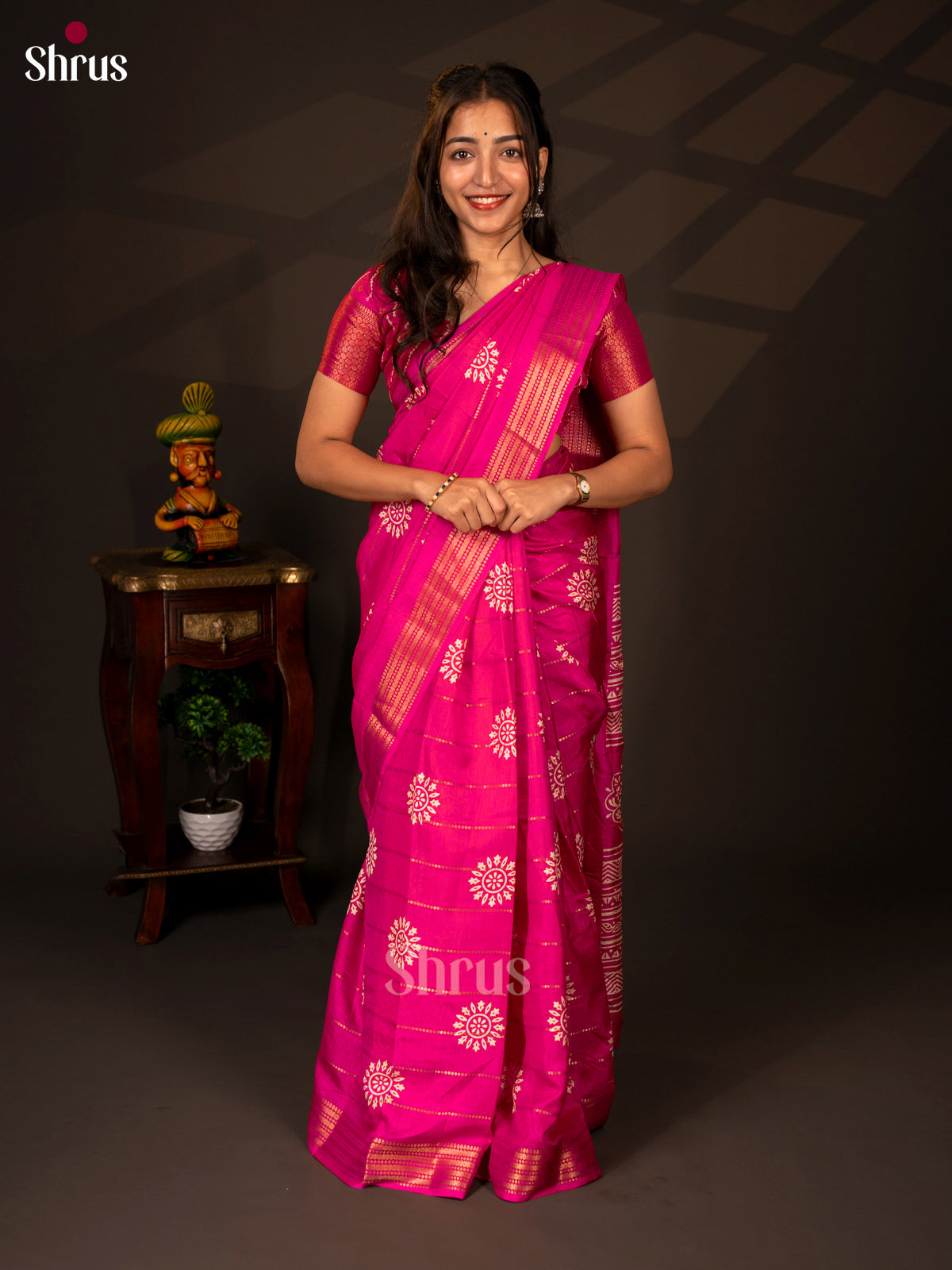 Pink - Semi Crepe Saree - Shop on Shrus.com