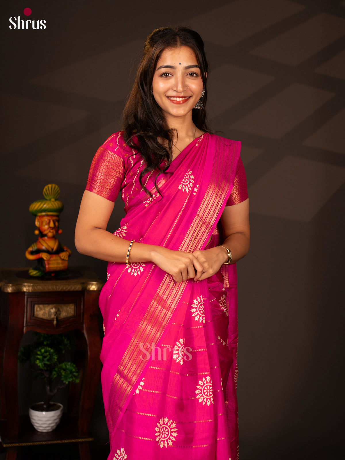 Pink - Semi Crepe Saree - Shop on Shrus.com