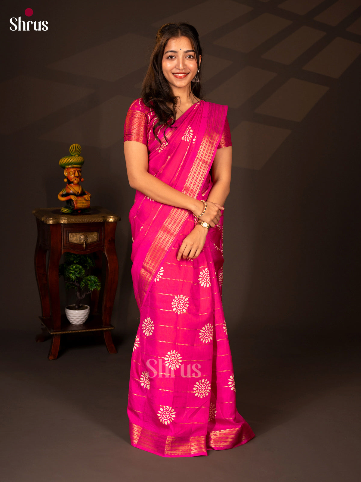 Pink - Semi Crepe Saree - Shop on Shrus.com
