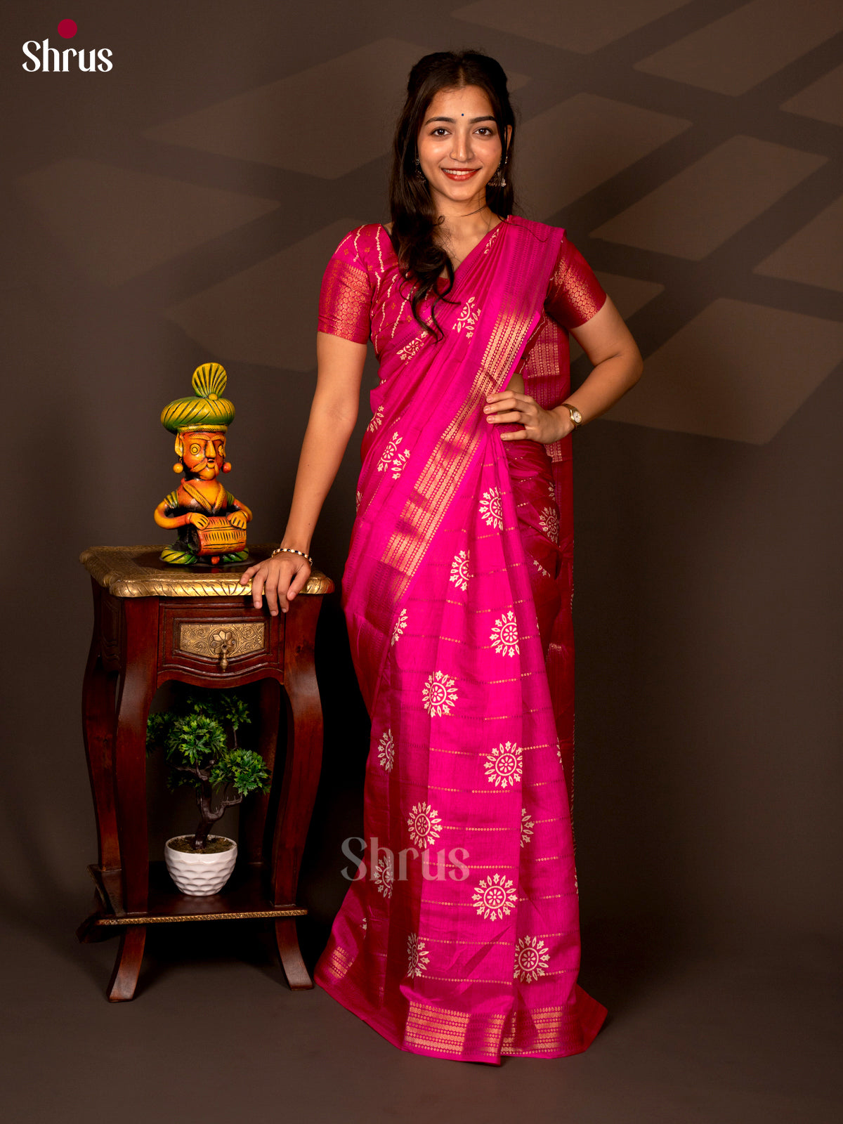 Pink - Semi Crepe Saree - Shop on Shrus.com