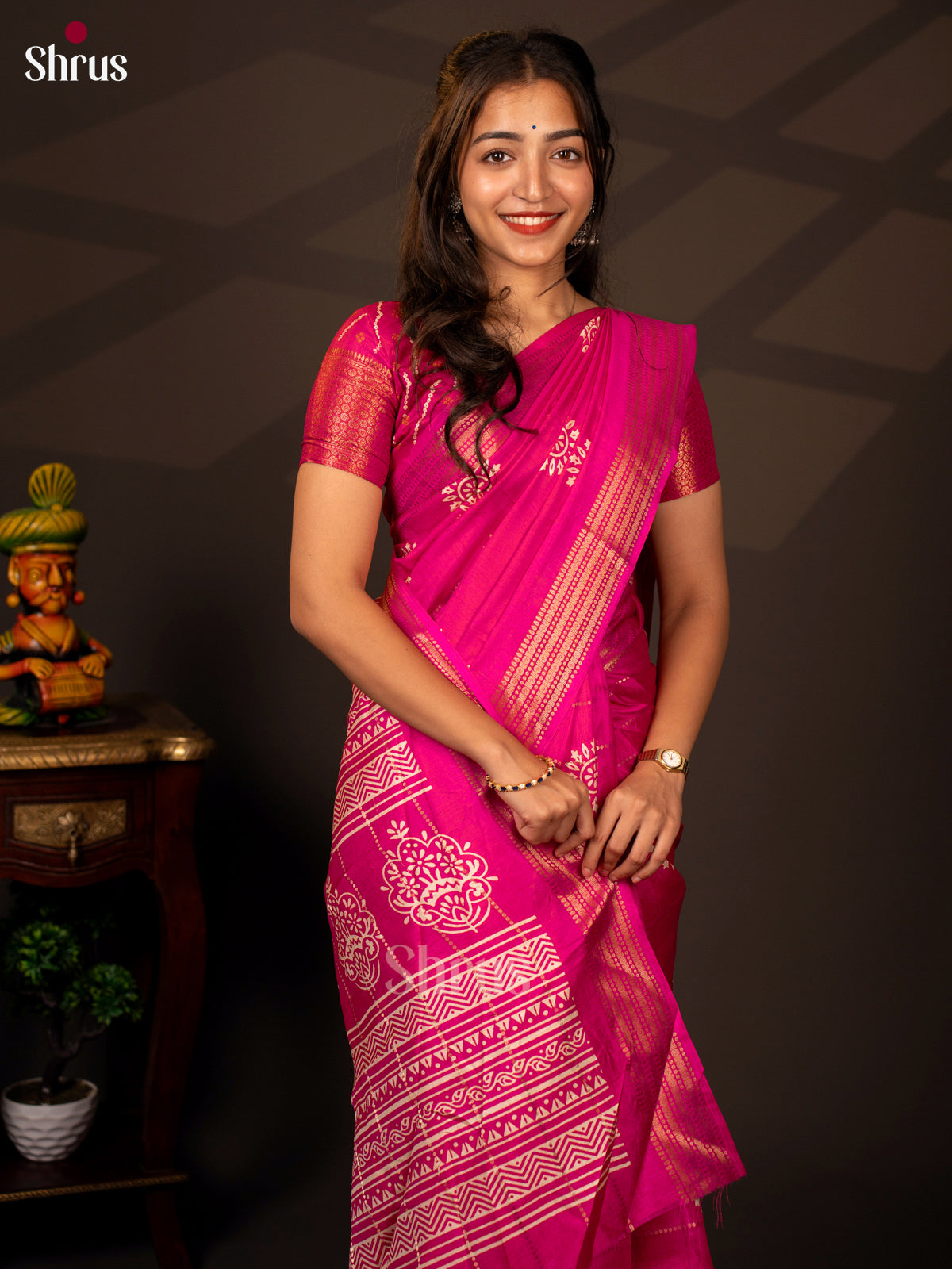 Pink - Semi Crepe Saree - Shop on Shrus.com