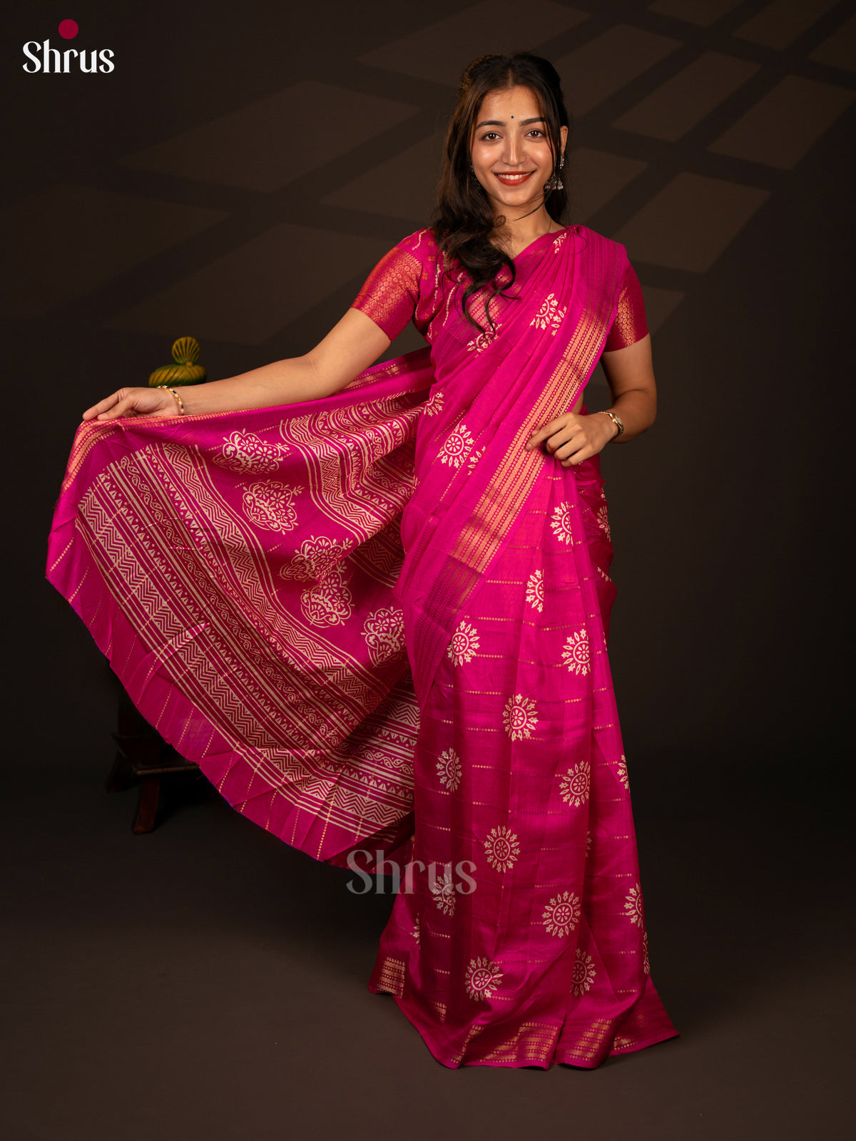 Pink - Semi Crepe Saree - Shop on Shrus.com