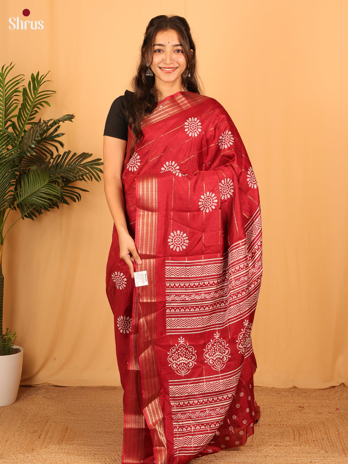 Maroon - Semi Crepe Saree - Shop on Shrus.com