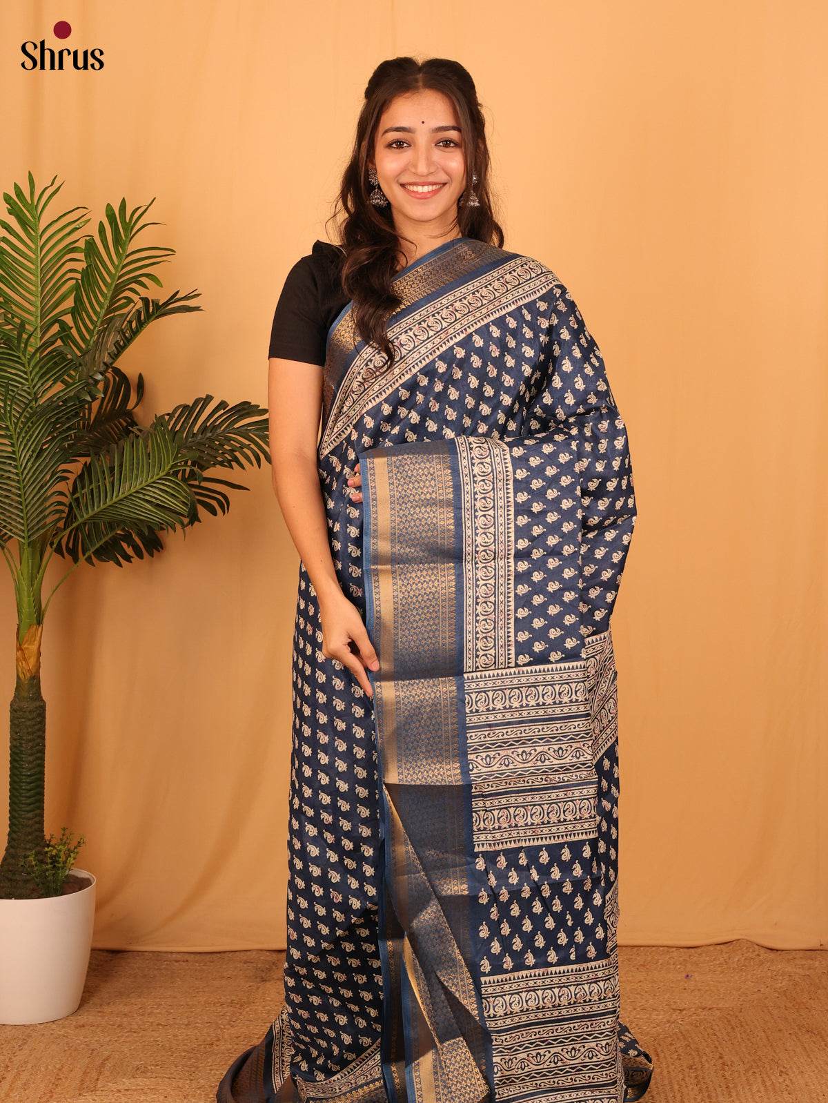 Blue- Semi Crepe Saree - Shop on Shrus.com