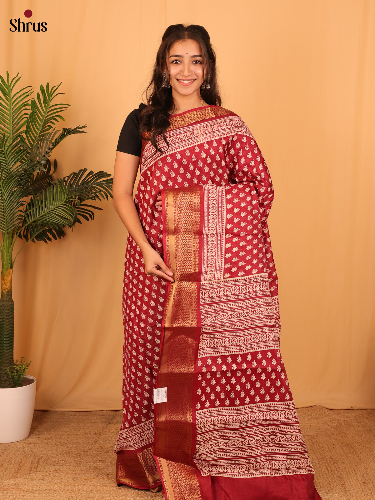 Red- Semi Crepe Saree - Shop on Shrus.com