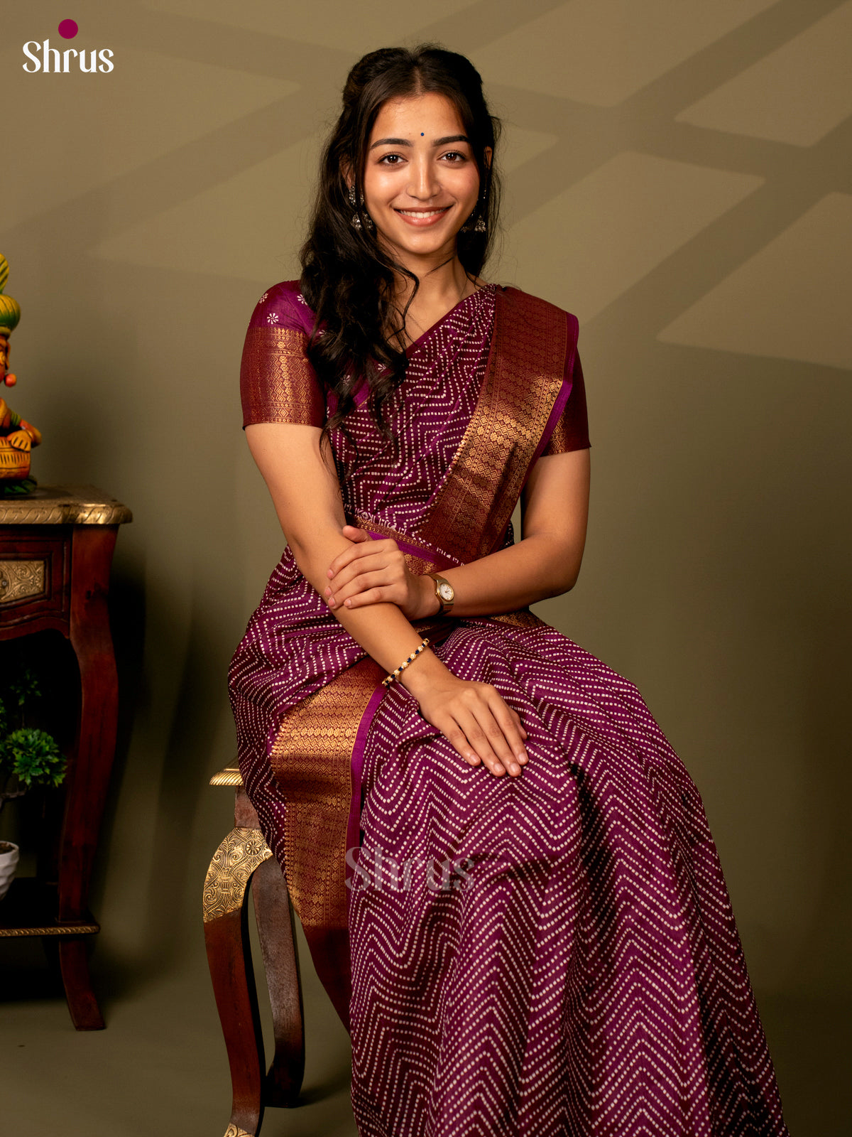 Wine - Semi Crepe Saree - Shop on Shrus.com
