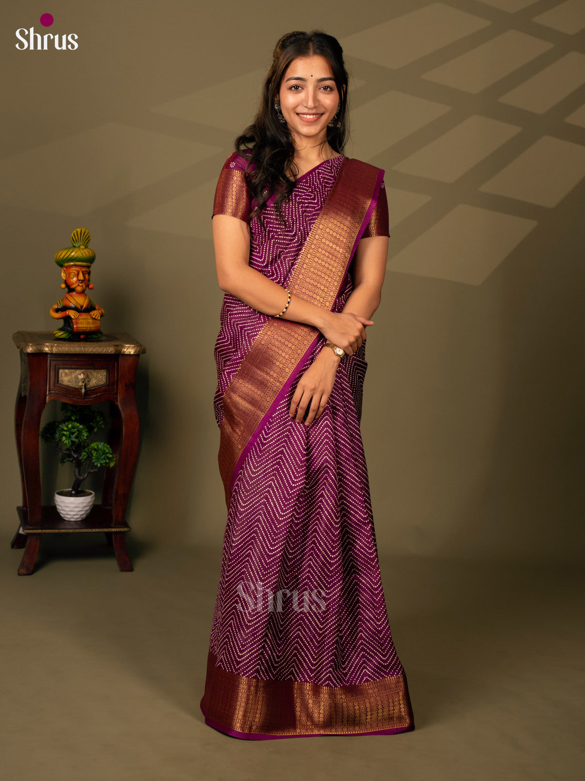 Wine - Semi Crepe Saree - Shop on Shrus.com