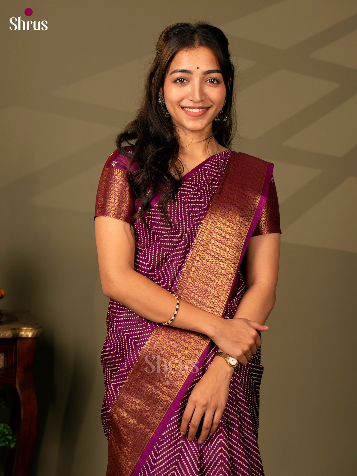 Wine - Semi Crepe Saree - Shop on Shrus.com