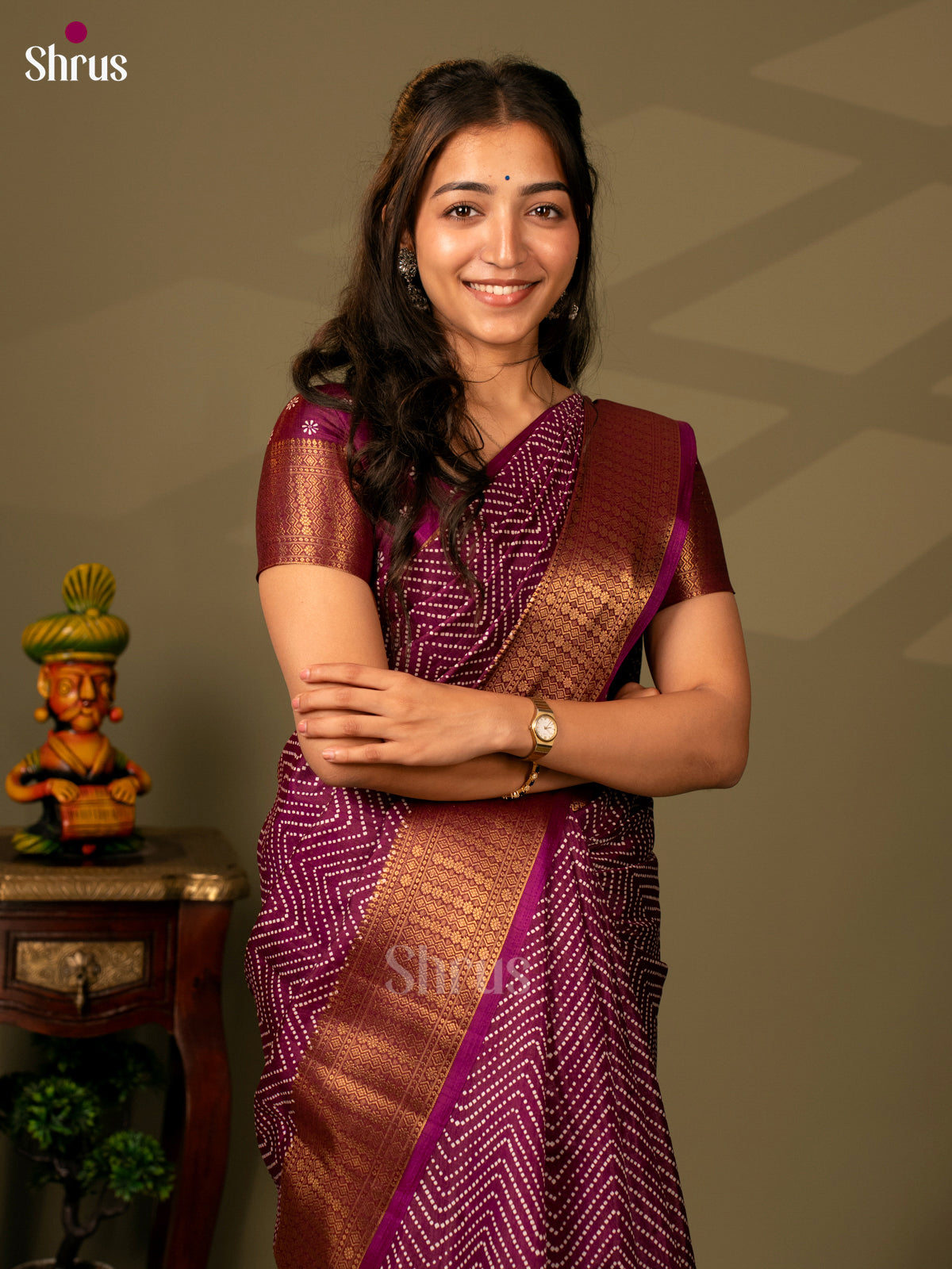 Wine - Semi Crepe Saree - Shop on Shrus.com