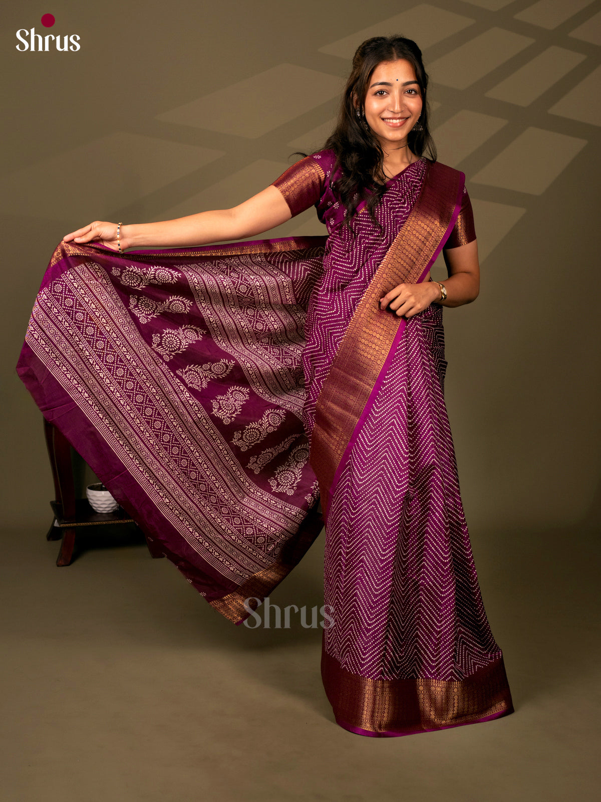 Wine - Semi Crepe Saree - Shop on Shrus.com