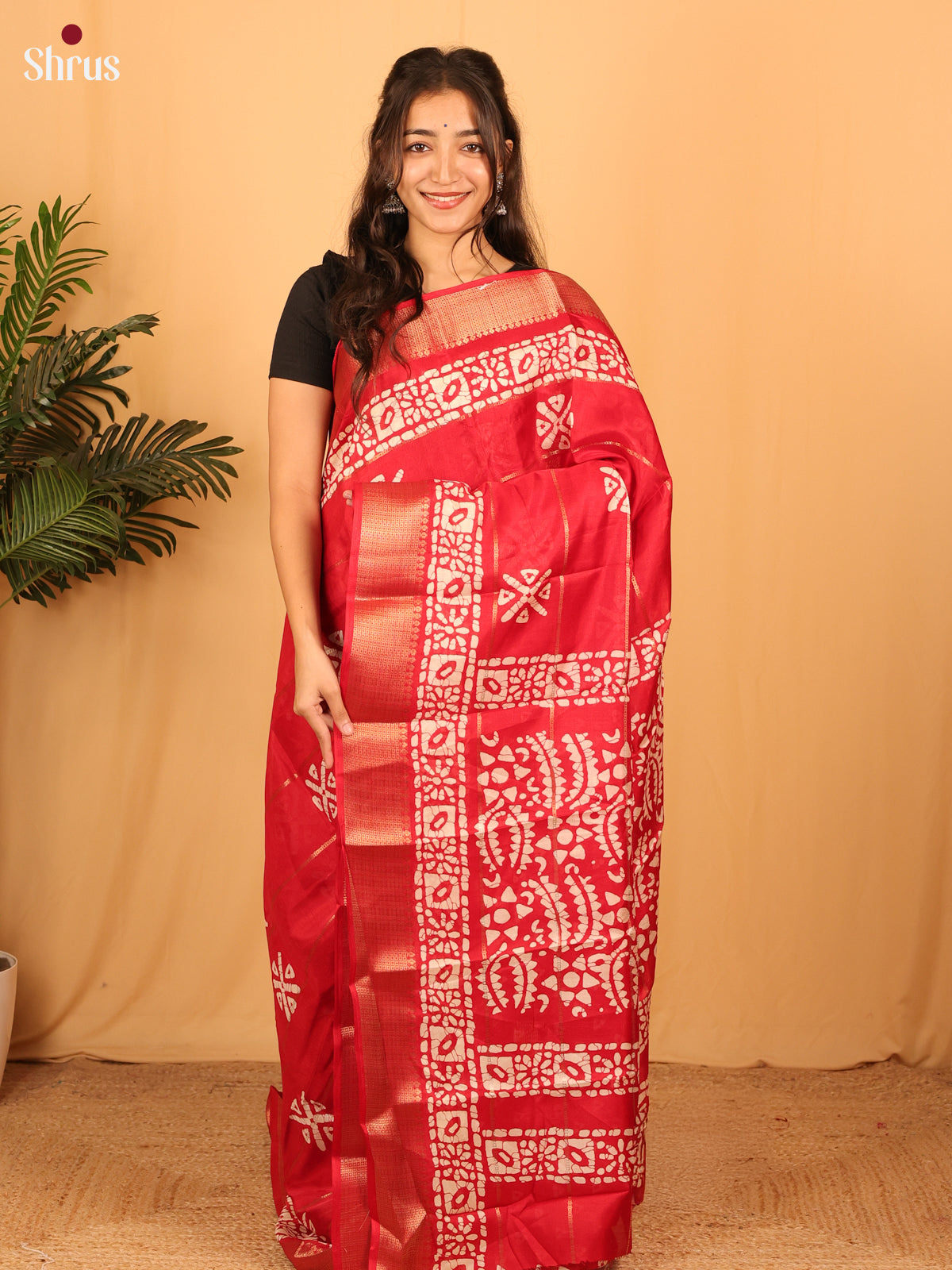 Red - Semi Crepe Saree - Shop on Shrus.com