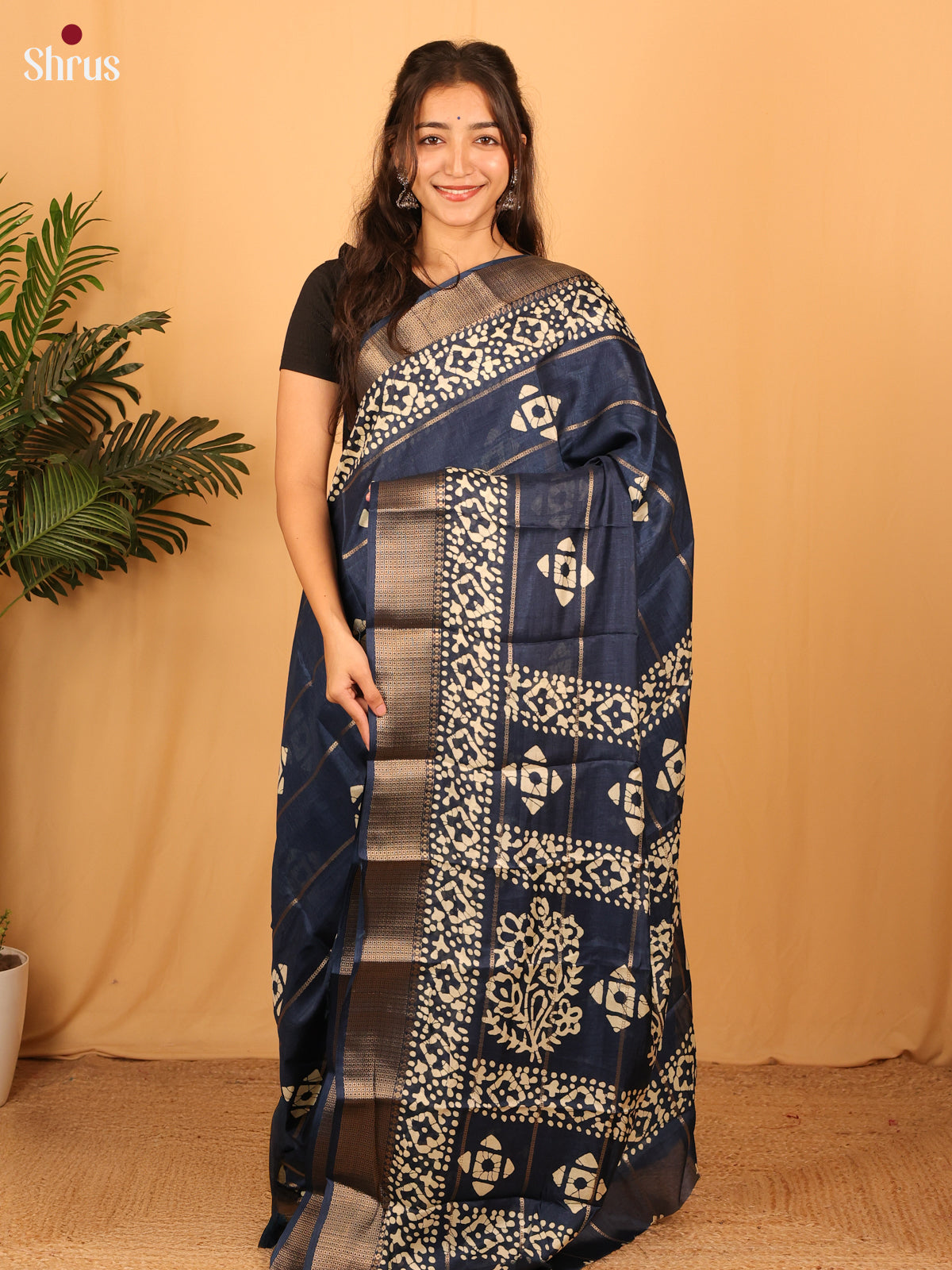 Blue- Semi Crepe Saree - Shop on Shrus.com