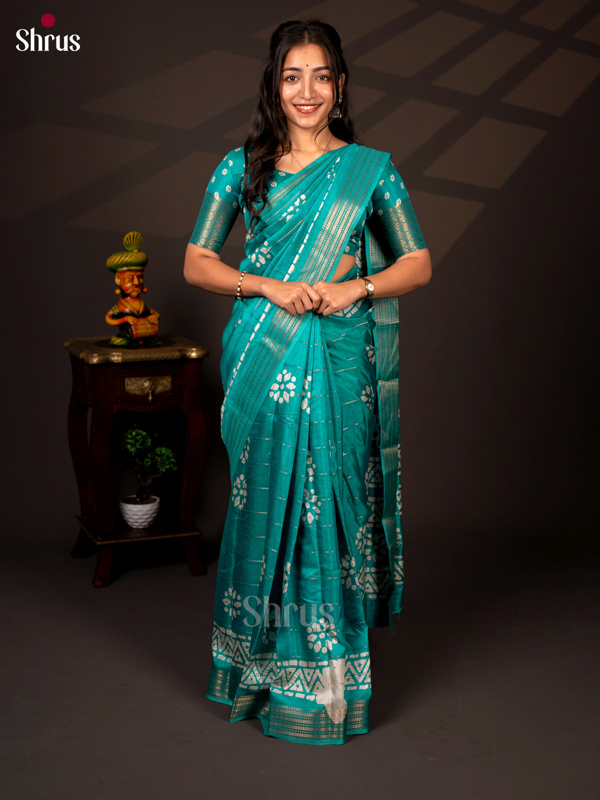 Teal - Semi Crepe Saree - Shop on Shrus.com