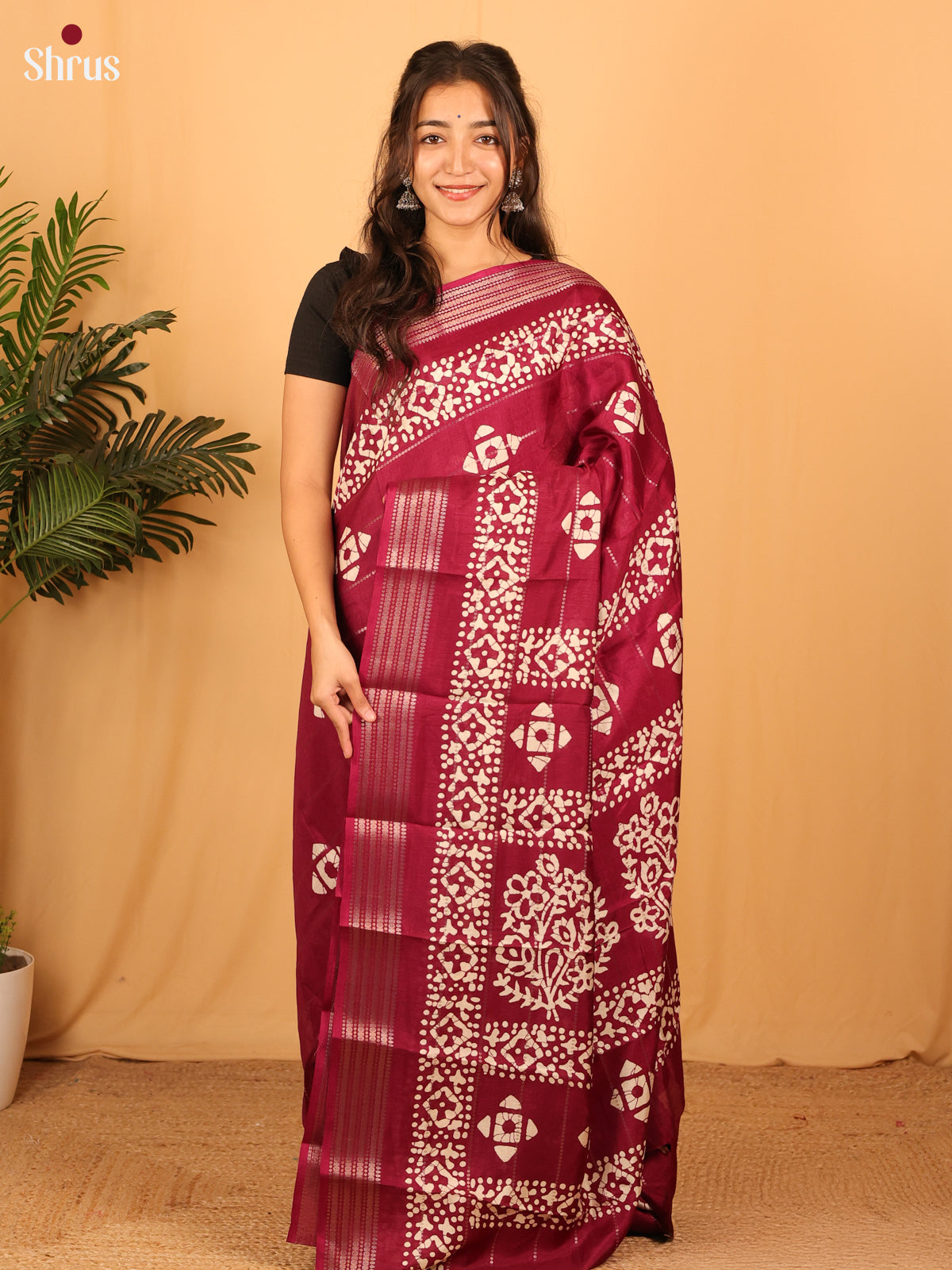 Maroon - Semi Crepe Saree - Shop on Shrus.com