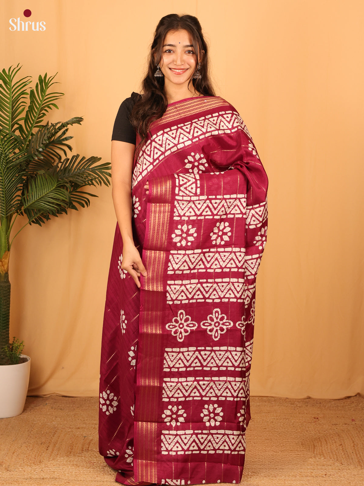 Maroon - Semi Crepe Saree - Shop on Shrus.com