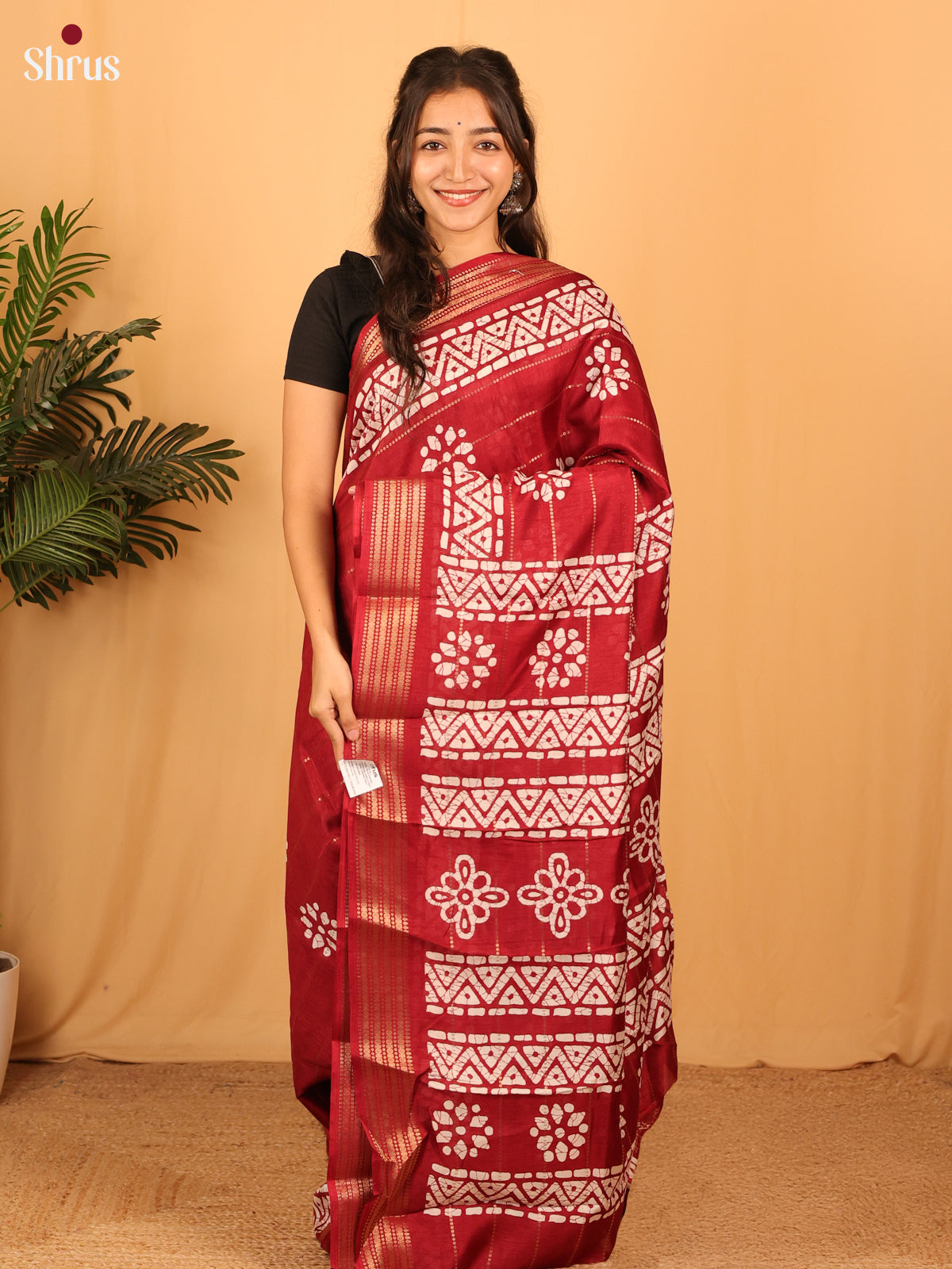 Maroon - Semi Crepe Saree - Shop on Shrus.com