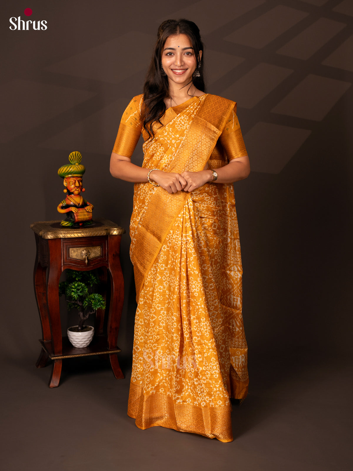 Mustard - Semi Crepe Saree - Shop on Shrus.com