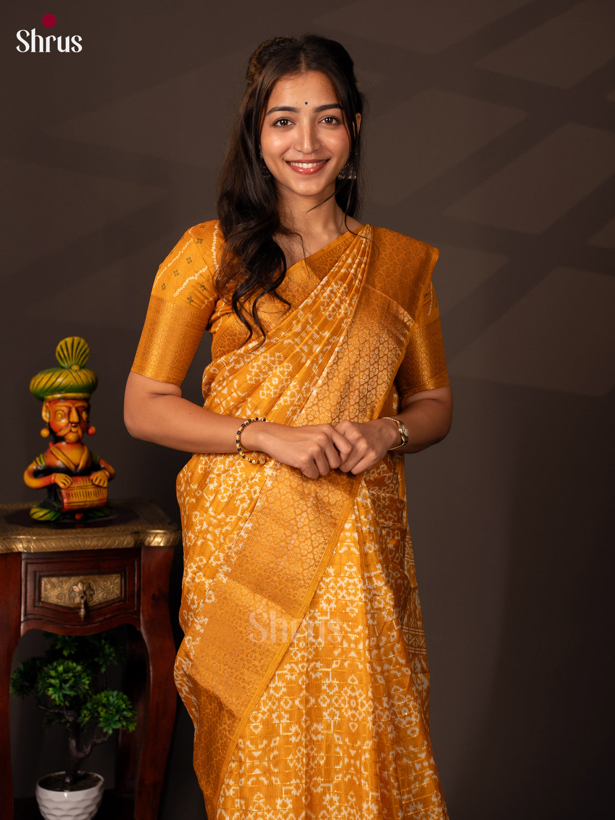 Mustard - Semi Crepe Saree - Shop on Shrus.com